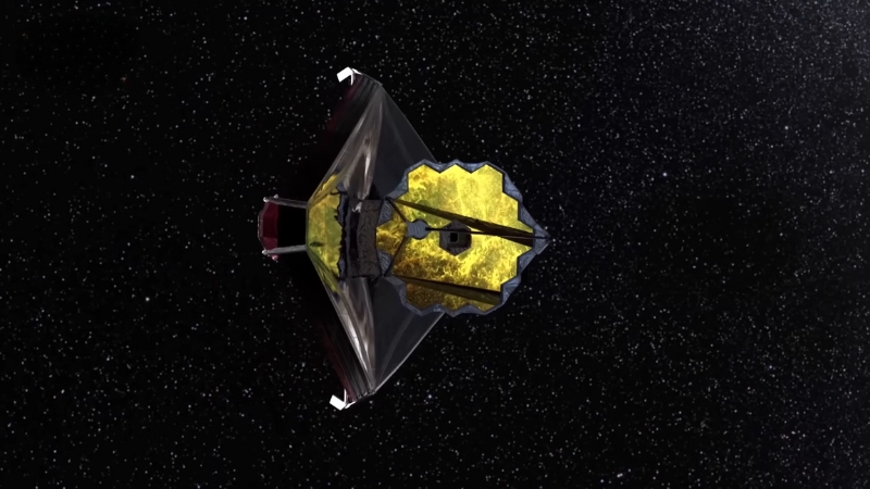 James Webb Space Telescope with its gold-coated mirror and sunshield operating in deep space